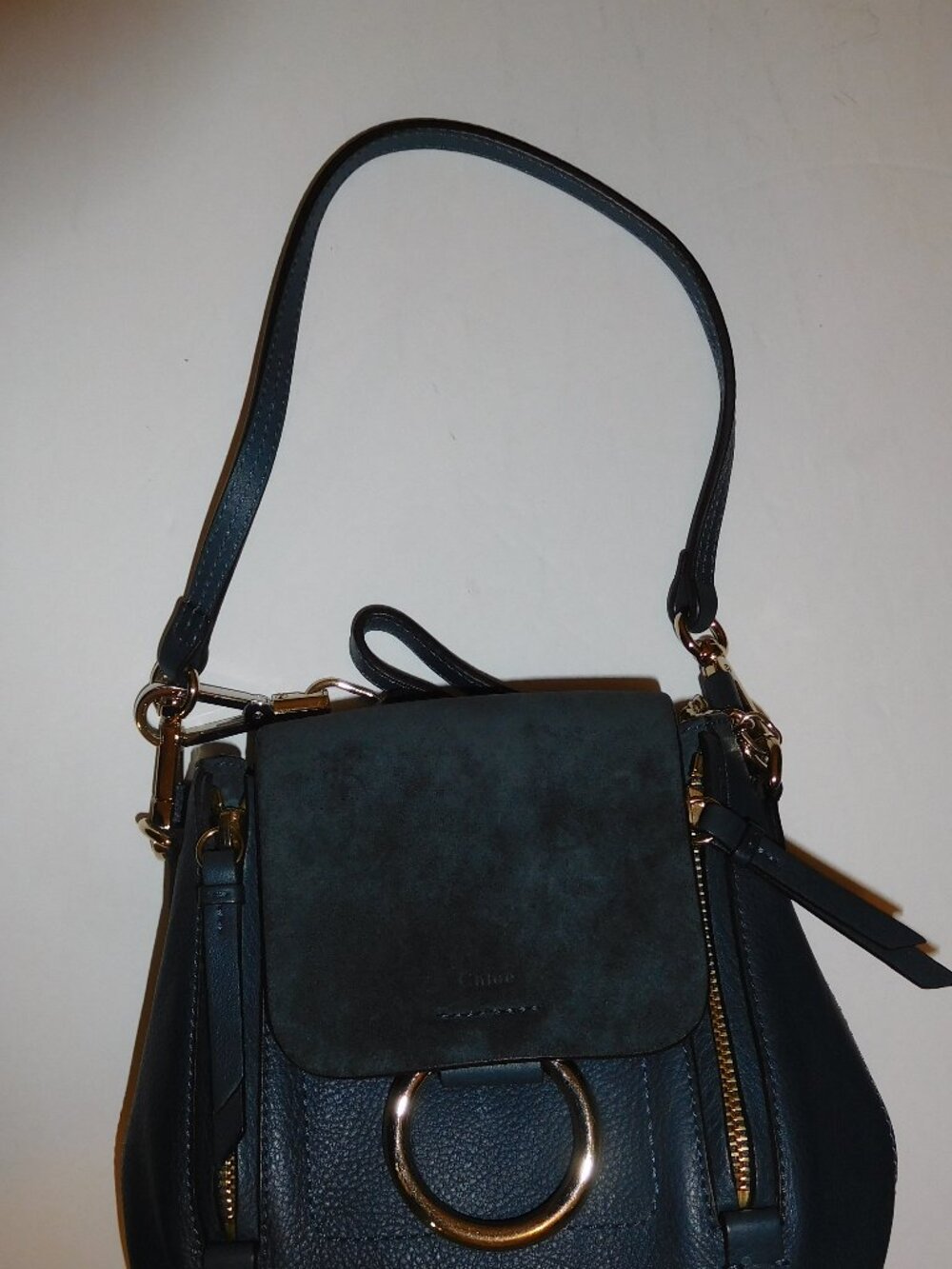 Chloe′ Color block Blue Leather Mini Faye Backpack - Picture 12 of 12